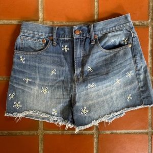 Madewell Daisy Embroidered Denim High Rise Shorts